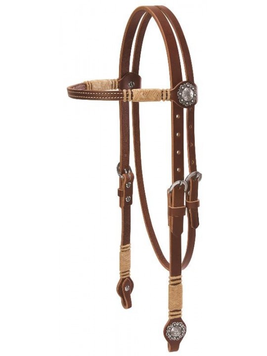 Western headstall with browband, conchos and rawhide accents