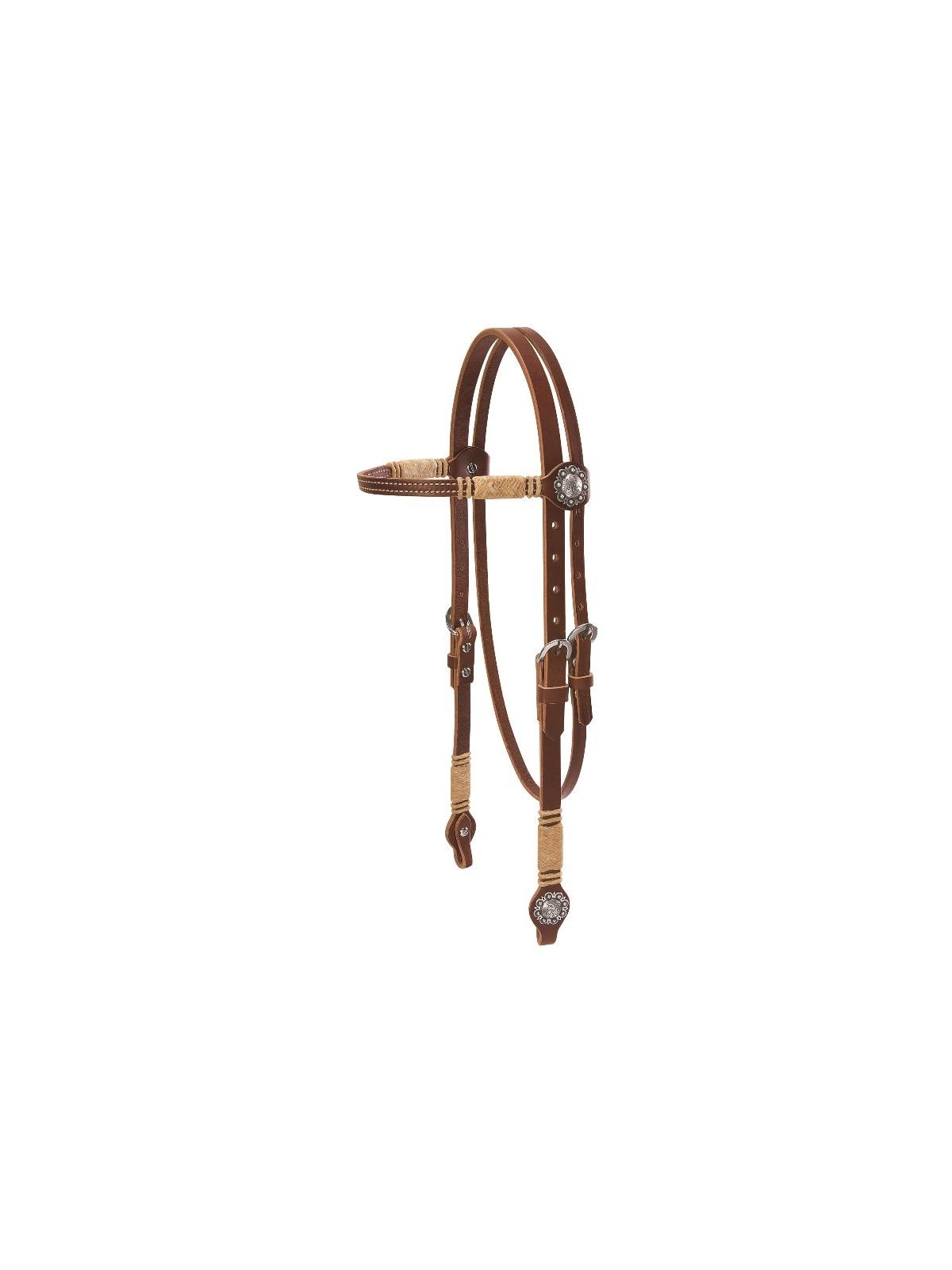 Western headstall with browband, conchos and rawhide accents