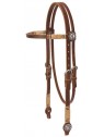 Western Zaum mit Stirnband, Conchos und Rawhide
