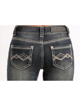 Rock & Roll Cowgirl Denim Damen Jeans 8476, mid rise, boot cut mit Stickerei und Strass Steinen Detail von hinten.