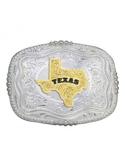 Rounded Square Silver Western Belt Buckle with Texas State