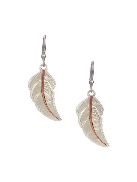 Two Tone Copper No Dream Is Too Small Feather Earrings