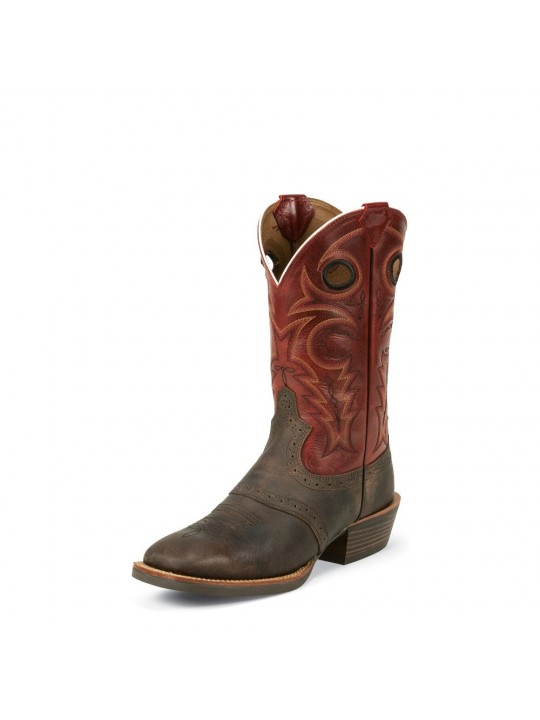 Brown Justin Men's Western Boots Red Torino SV2532 with ruby leather upper