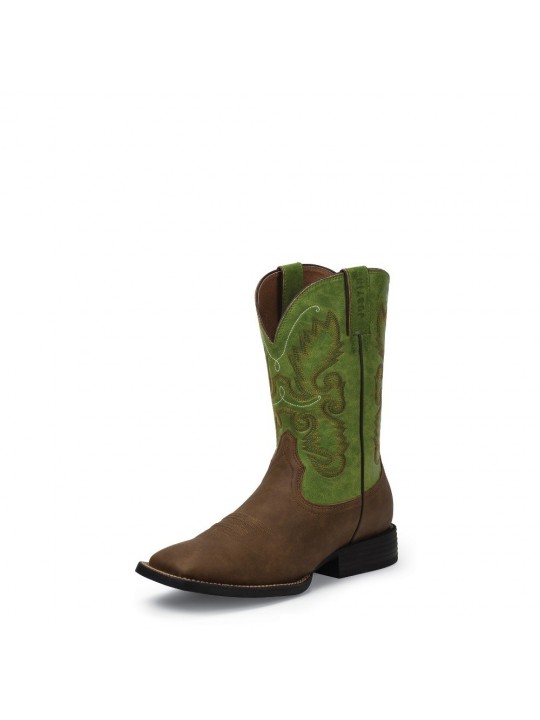 Braune Justin Westernstiefel Leaf Green JB1117 mit grünem Oberleder