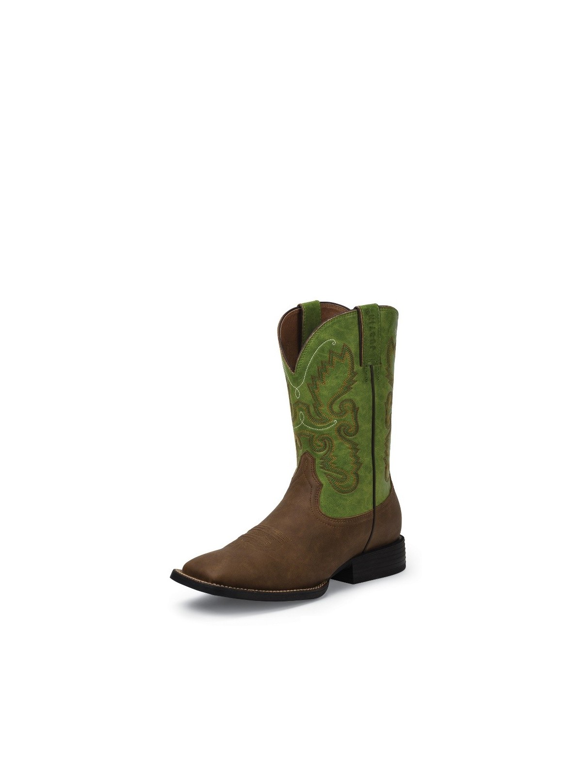 Braune Justin Westernstiefel Leaf Green JB1117 mit grünem Oberleder