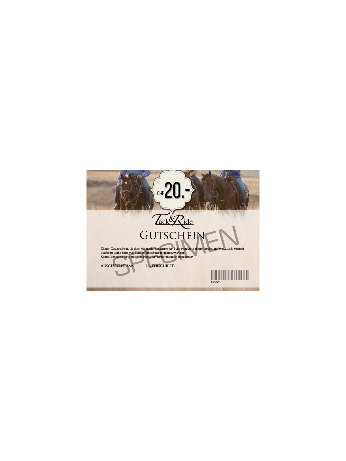 Tack'n'Ride Gift Voucher 20 CHF