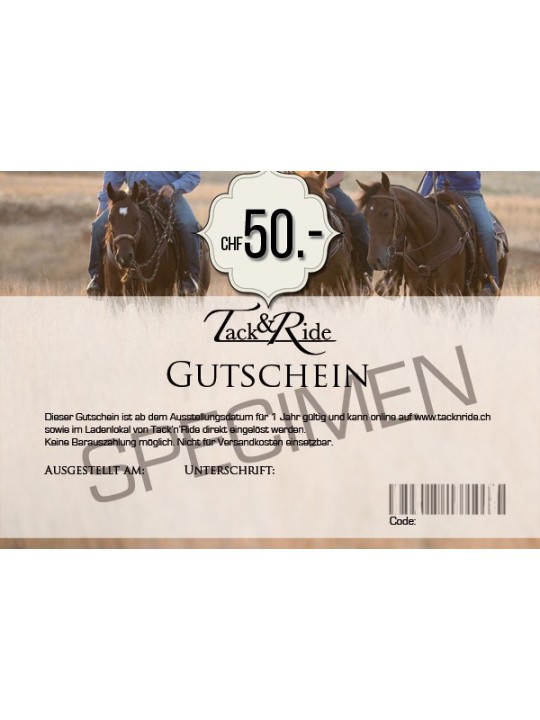 Tack'n'Ride Geschenkgutschein 50 CHF