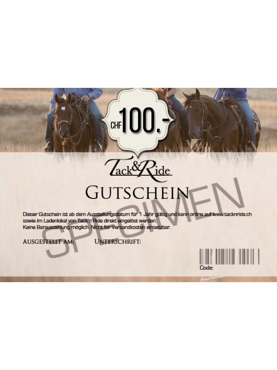 Tack'n'Ride Geschenkgutschein 100 CHF