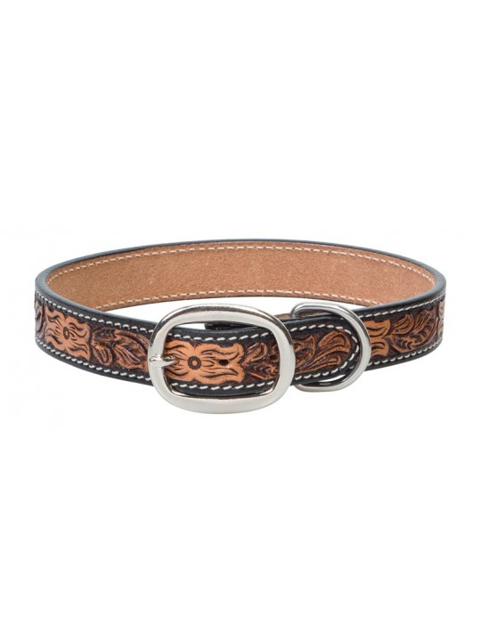 Floral Tooled Dog Collar