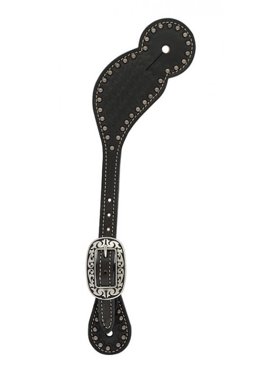Weaver Leather Basketweave Spur Straps With Pewter Spots - English Bridle Leather, Sold As Pair