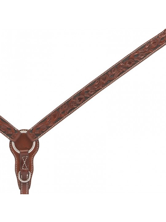 Turqoise Cross Carved Chestnut Breast Collar 45-0320 Carving Detail