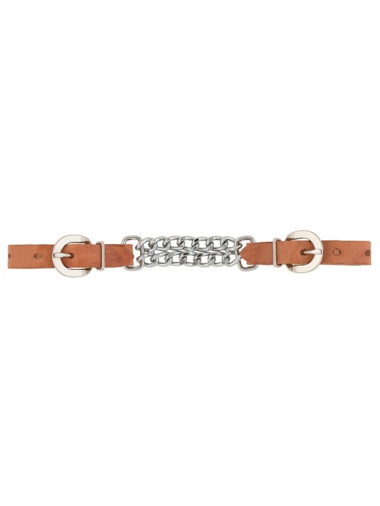 Harness Leather Curb Strap with Chain - short