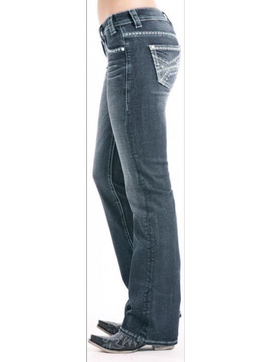 Abstract feather Embroidery Riding Jean 7677