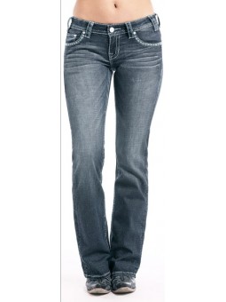 Abstract feather Embroidery Riding Jean 7677