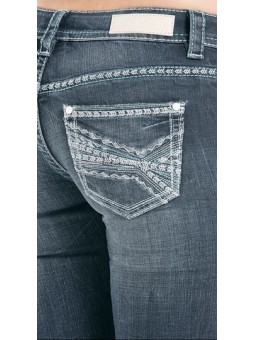 Abstract feather Embroidery Riding Jean 7677