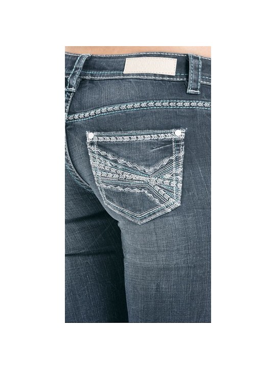 Abstract feather Embroidery Riding Jean 7677