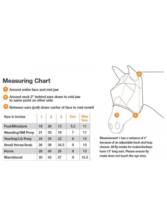 Quiet Ride Fly Mask w/ Ears Size Chart