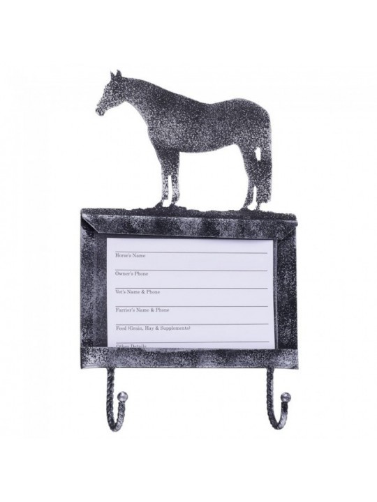 Stall Card Holder with Hooks Horse Black Silver