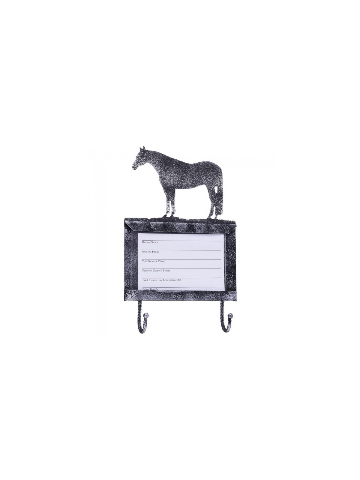 Stall Card Holder with Hooks Horse Black Silver