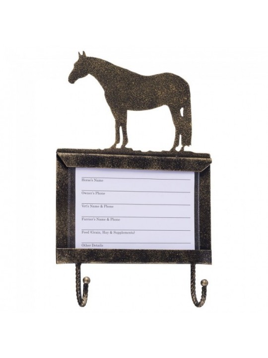 Stallkartenhalter mit Haken Pferd Schwarz Bronze