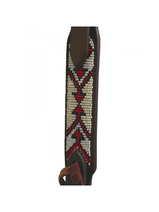 Beaded Sliding Ear Headstall Red / White / Black / Ivory Cheek