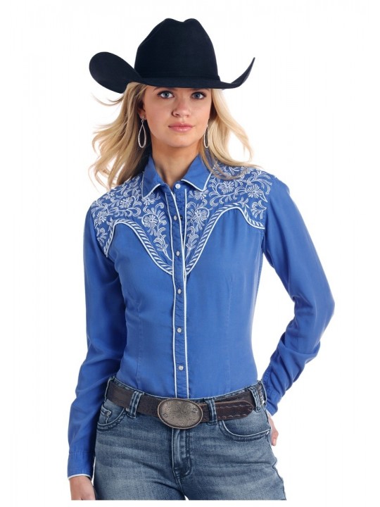 Western Shirt Cobalt Embroidered 2173