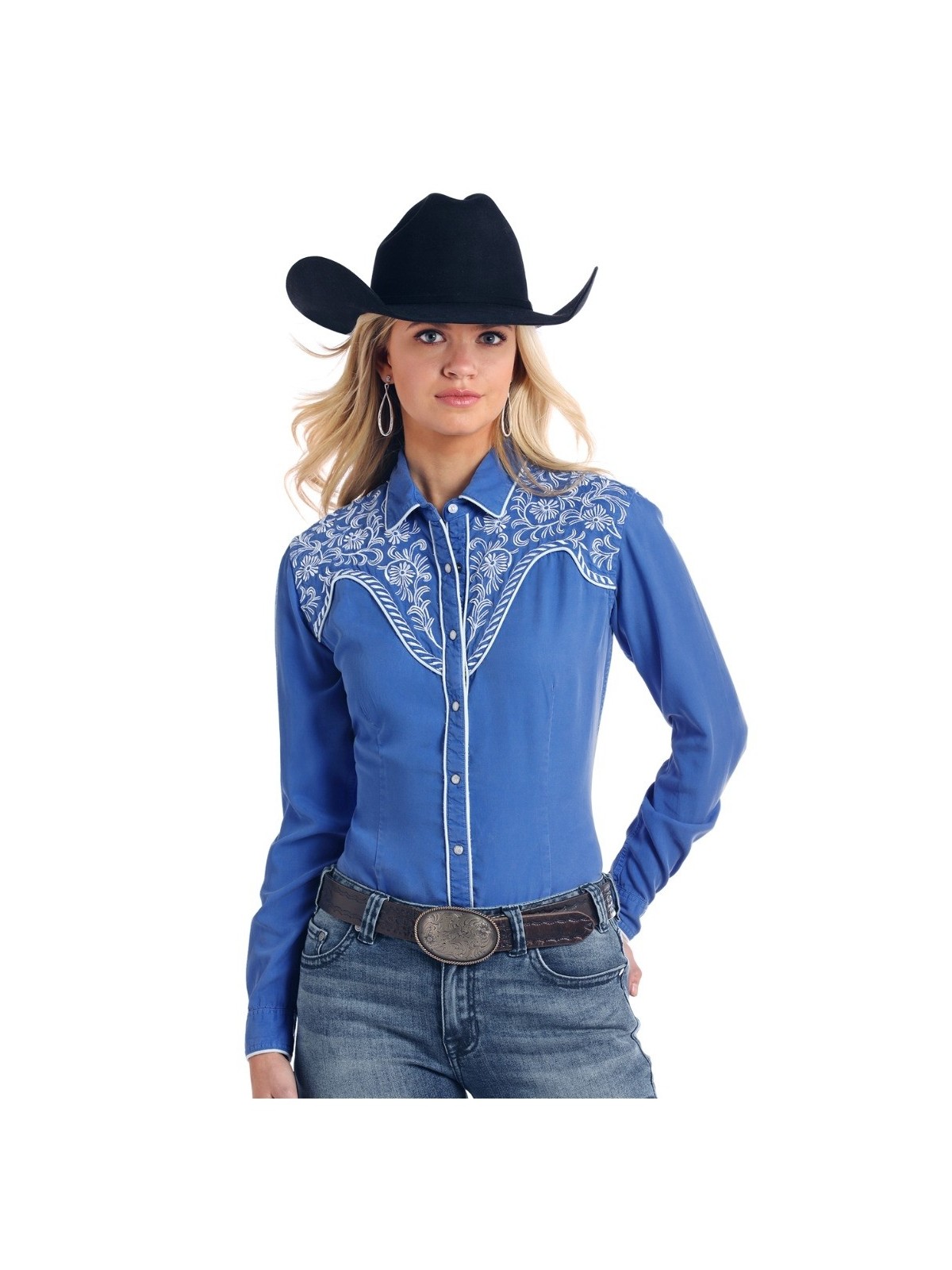 Western Shirt Cobalt Embroidered 2173