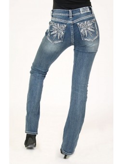 Feather Embroidered Bootcut Jeans
