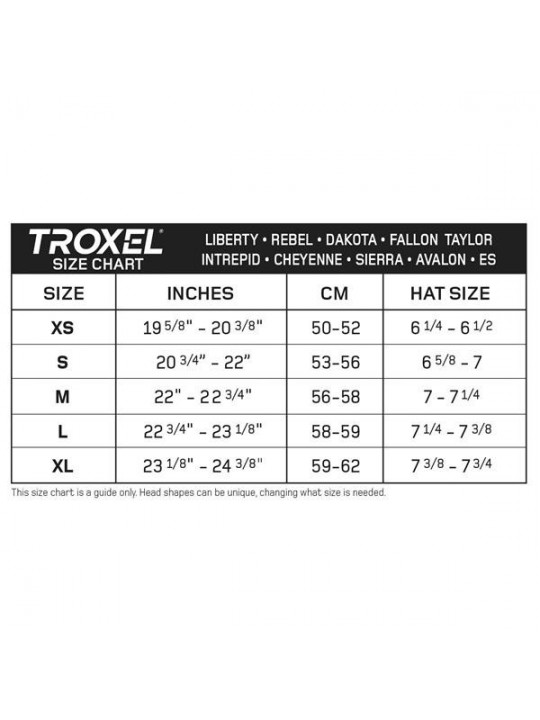 TROXEL Cheyenne sizing chart