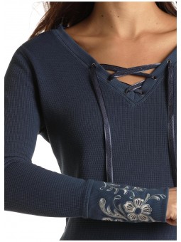 Blue Embroidered Long Sleeve Shirt