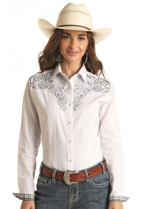 Westernbluse Bestickt weiss silber