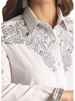 Westernbluse Bestickt weiss silber