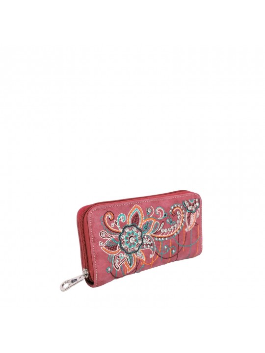 Floral Embroidered Handbag/Wallet Set red
