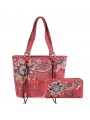 Floral Embroidered Handbag/Wallet Set red