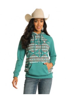 Contrast Sleeves Hoodie Teal