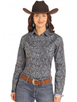 Western Shirt Paisley Teal 604