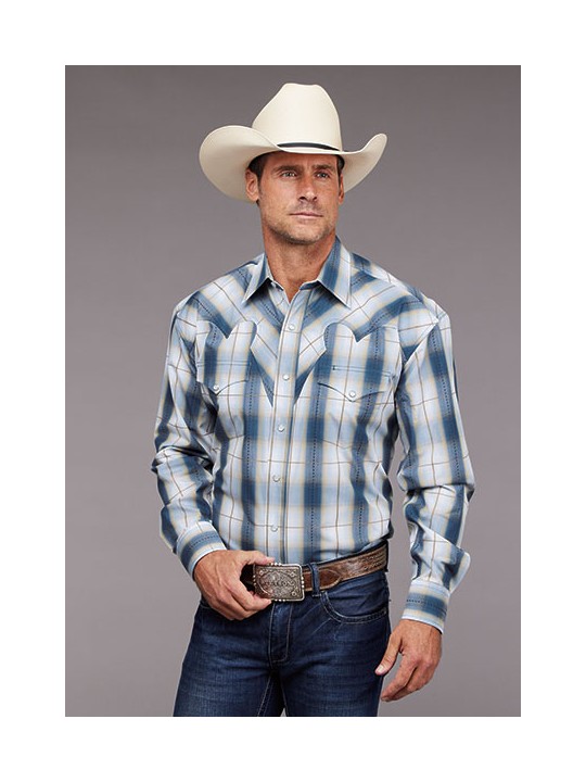 Stetson 11-001-0478-5016 BU Westernhemd kariert denimblau