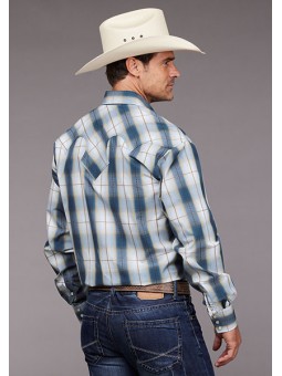 Stetson 11-001-0478-5016 BU Westernhemd kariert denimblau Rückseite
