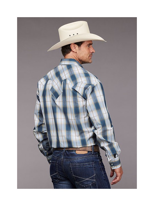 Stetson 11-001-0478-5016 BU Westernhemd kariert denimblau Rückseite
