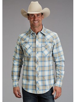 11-001-0478-2044 BR Stetson Men's Shirt Sand Dobby Plaid