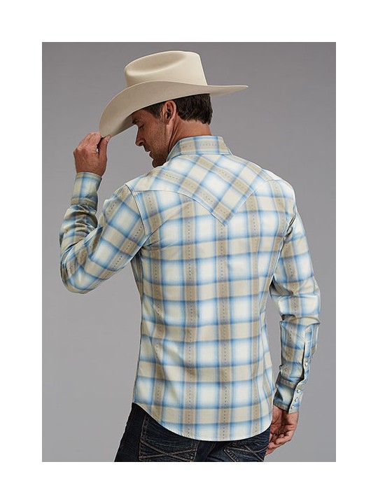11-001-0478-2044 BR Stetson Herrenhemd Sand Dobby Plaid Rückseite