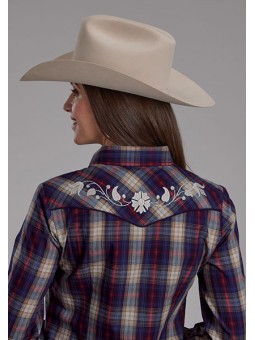 Karierte Westernbluse Floral