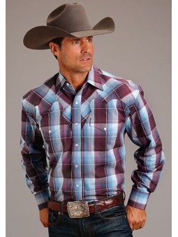 11-001-0478-4000 WI Stetson Men's Wine Buffalo Plaid Westernshirt