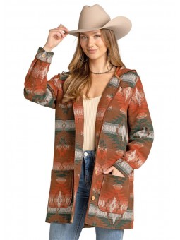 Aztec Jacquard Coat With Hood