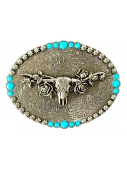Oval Longhorn Roses Buckle