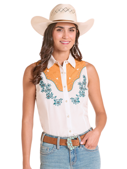 Sleeveless Embroidered Yoke...